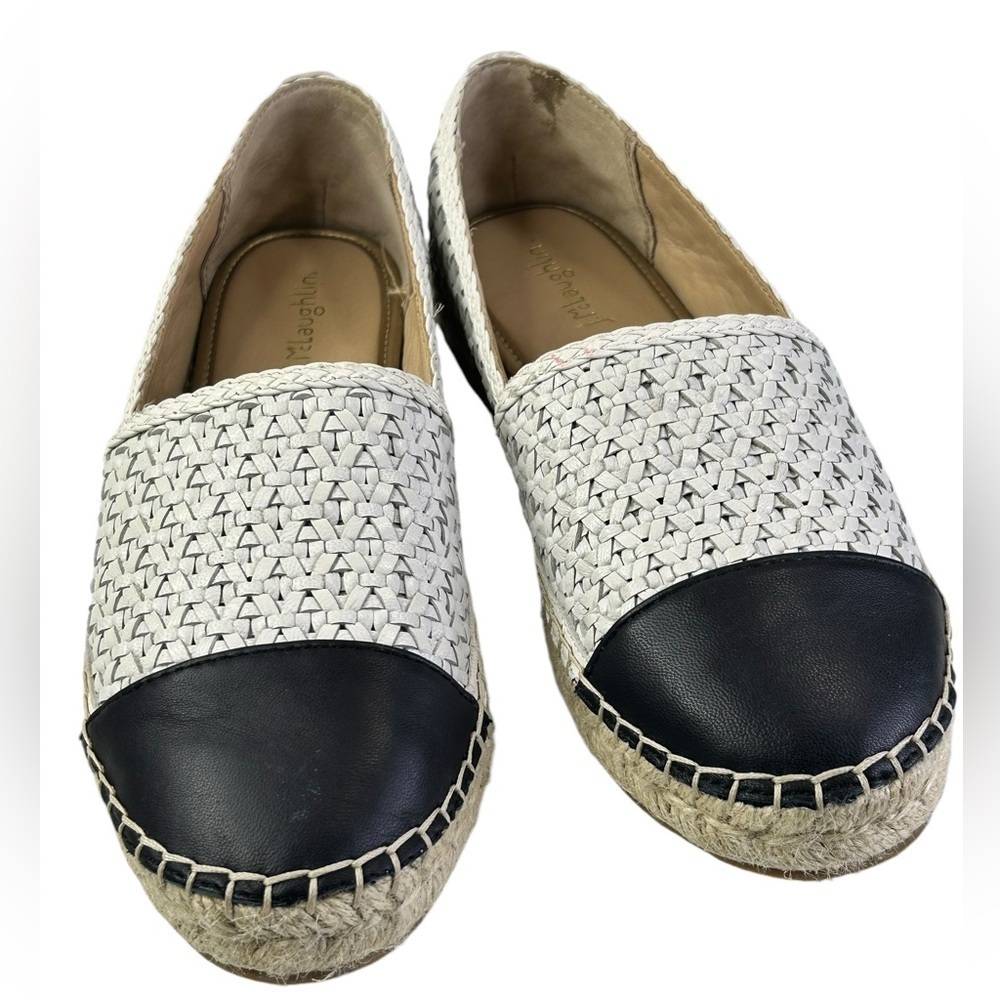 J McLaughlin black white woven leather espadrille size 7.5